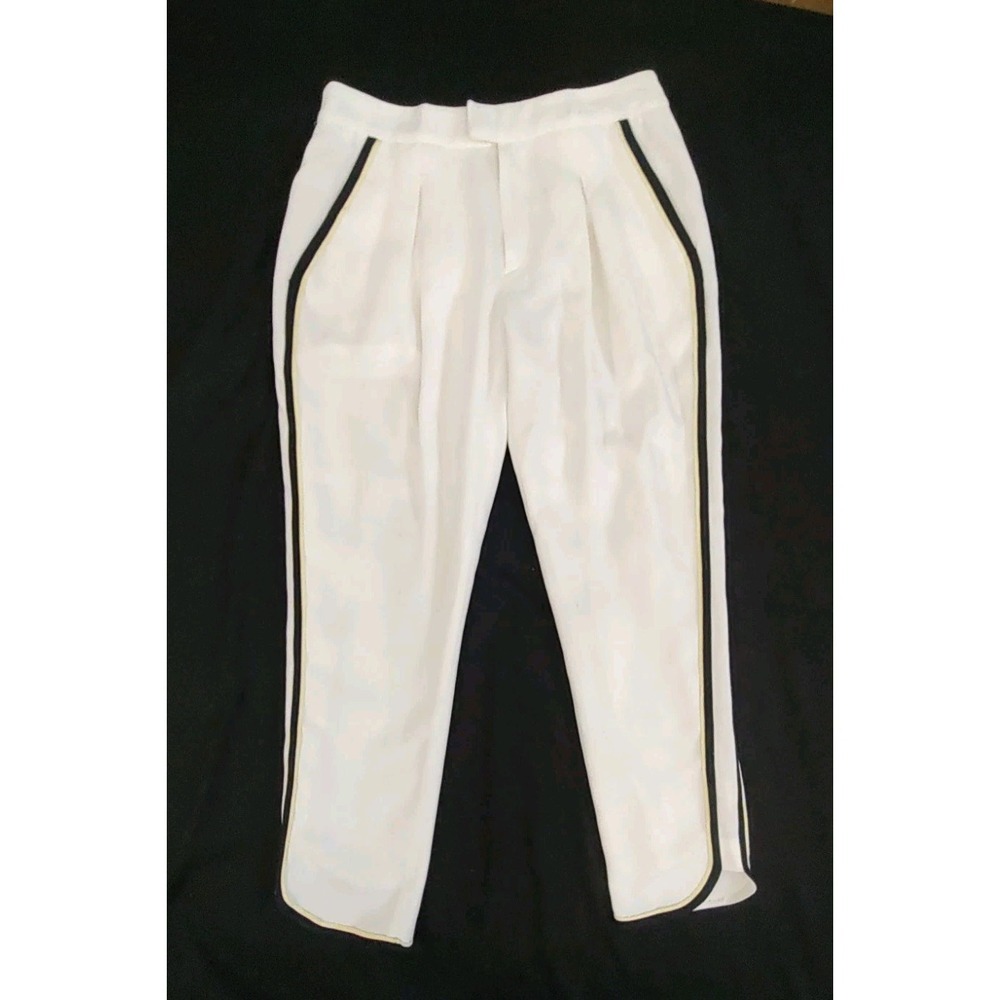 Rag & Bone Dress Pants White & Navy Side Stripe Pleated Front Slim Fit USA Sz 2